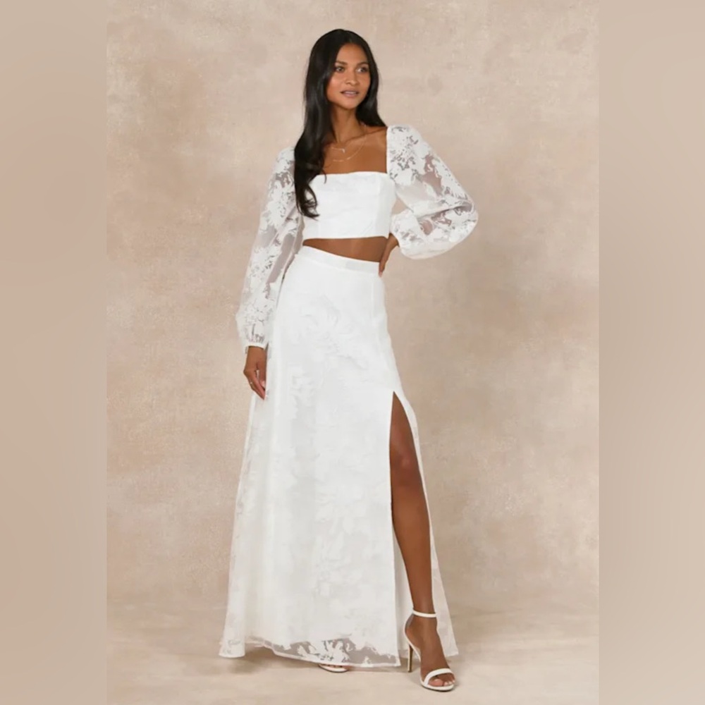 Lulus Outstanding Perfection White Floral Burnout Two-Piece Maxi Dress